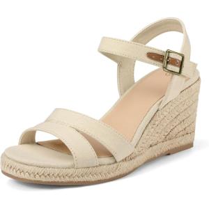 image:imagemysoft Womens Espadrilles Open Toe Wedge Sandals Ankle Strap Summer Dressy ShoesNatural