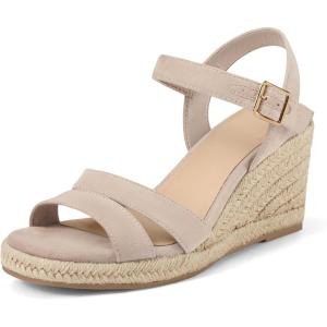 image:imagemysoft Womens Espadrilles Open Toe Wedge Sandals Ankle Strap Summer Dressy ShoesTan