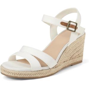 image:imagemysoft Womens Espadrilles Open Toe Wedge Sandals Ankle Strap Summer Dressy ShoesWhite