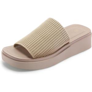 image:imagemysoft Womens Platform Sandals Slip On Comfortable Knit Slide SandalsLight Taupe