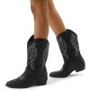 image:imagemysoft Cowboy Boots For Women  Western Cowgirl Boots Mid Calf Chunky Heel Booties Pointed Toe Country ShoesBlackwhite Embroidery