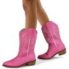 image:imagemysoft Cowboy Boots For Women  Western Cowgirl Boots Mid Calf Chunky Heel Booties Pointed Toe Country ShoesHot Pink