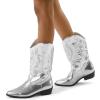 image:imagemysoft Cowboy Boots For Women  Western Cowgirl Boots Mid Calf Chunky Heel Booties Pointed Toe Country ShoesSilver