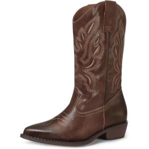 image:imagemysoft Cowboy Boots For Women  Western Cowgirl Boots Mid Calf Chunky Heel Booties Pointed Toe Country ShoesDark Brown