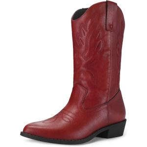 image:imagemysoft Cowboy Boots For Women  Western Cowgirl Boots Mid Calf Chunky Heel Booties Pointed Toe Country ShoesRed