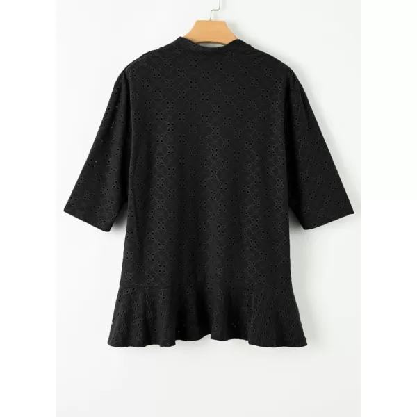 Sidefeel Lightweight Summer Cardigan for Women Spring Netted Knit Ruffle Half Sleeve Kimono Cover UpsBlack