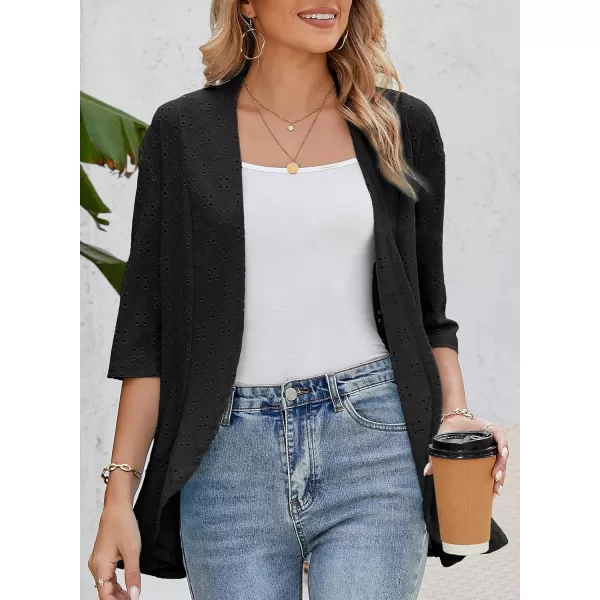 Sidefeel Lightweight Summer Cardigan for Women Spring Netted Knit Ruffle Half Sleeve Kimono Cover UpsBlack