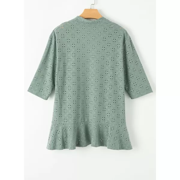 Sidefeel Lightweight Summer Cardigan for Women Spring Netted Knit Ruffle Half Sleeve Kimono Cover UpsGreen
