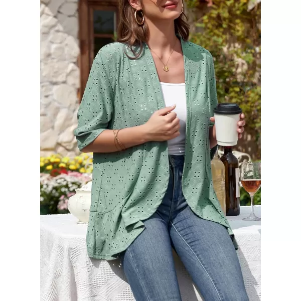 Sidefeel Lightweight Summer Cardigan for Women Spring Netted Knit Ruffle Half Sleeve Kimono Cover UpsGreen