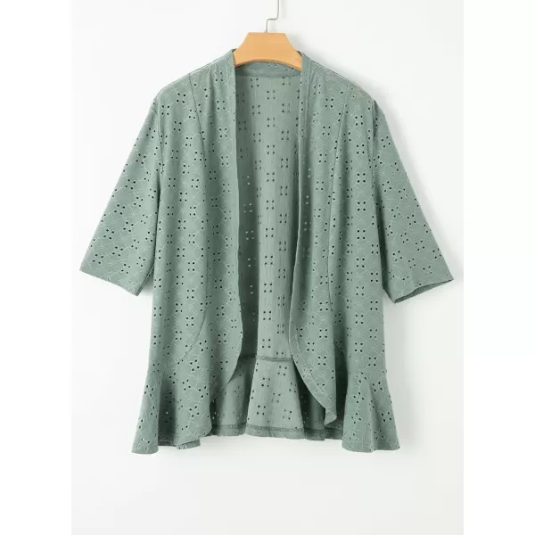 Sidefeel Lightweight Summer Cardigan for Women Spring Netted Knit Ruffle Half Sleeve Kimono Cover UpsGreen