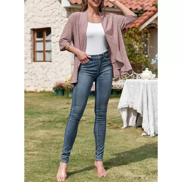 Sidefeel Lightweight Summer Cardigan for Women Spring Netted Knit Ruffle Half Sleeve Kimono Cover UpsPink