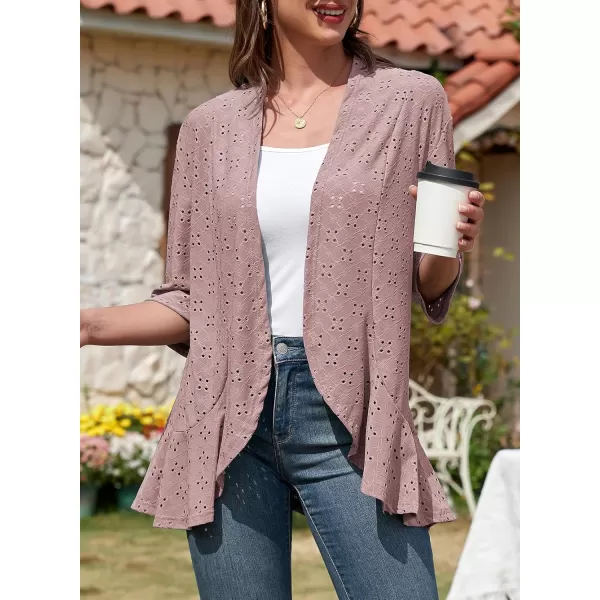 Sidefeel Lightweight Summer Cardigan for Women Spring Netted Knit Ruffle Half Sleeve Kimono Cover UpsPink
