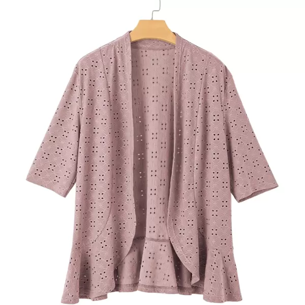 Sidefeel Lightweight Summer Cardigan for Women Spring Netted Knit Ruffle Half Sleeve Kimono Cover UpsPink