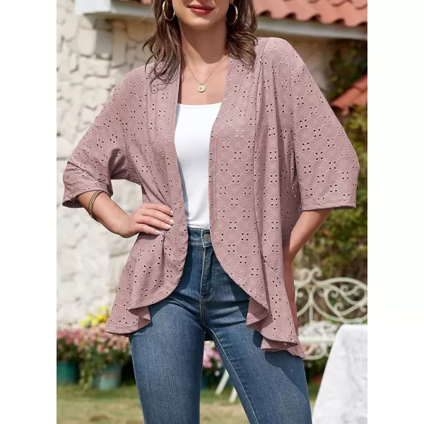Sidefeel Lightweight Summer Cardigan for Women Spring Netted Knit Ruffle Half Sleeve Kimono Cover UpsPink
