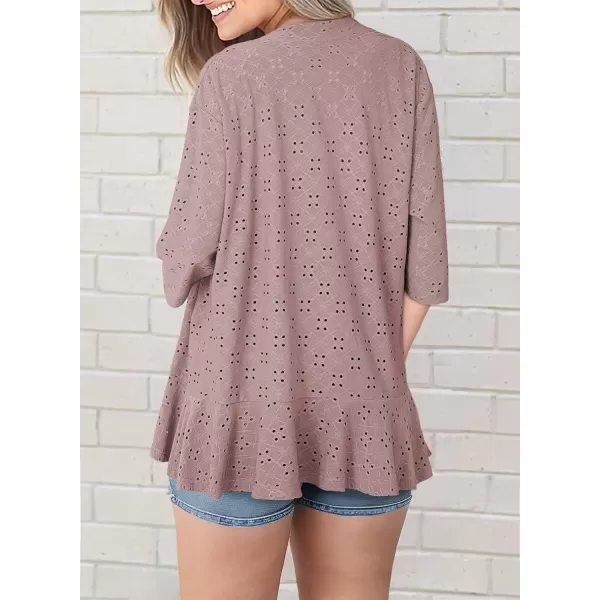 Sidefeel Lightweight Summer Cardigan for Women Spring Netted Knit Ruffle Half Sleeve Kimono Cover UpsPink