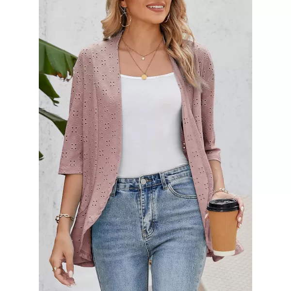 Sidefeel Lightweight Summer Cardigan for Women Spring Netted Knit Ruffle Half Sleeve Kimono Cover UpsPink