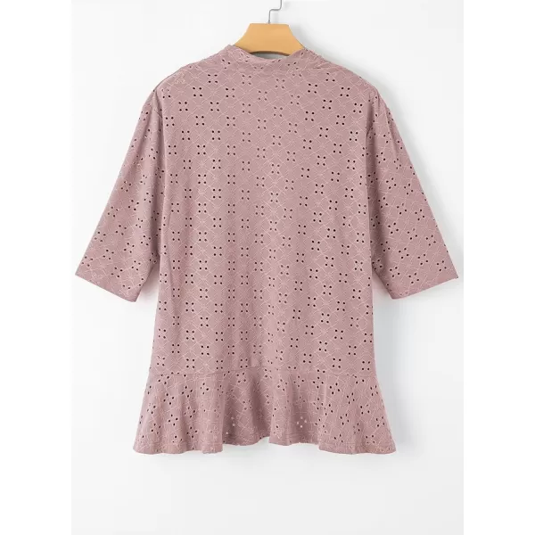 Sidefeel Lightweight Summer Cardigan for Women Spring Netted Knit Ruffle Half Sleeve Kimono Cover UpsPink