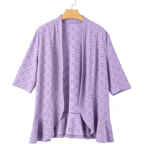 Sidefeel Lightweight Summer Cardigan for Women Spring Netted Knit Ruffle Half Sleeve Kimono Cover UpsPurple