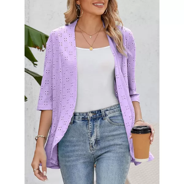 Sidefeel Lightweight Summer Cardigan for Women Spring Netted Knit Ruffle Half Sleeve Kimono Cover UpsPurple