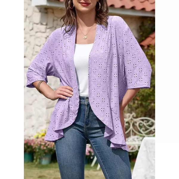 Sidefeel Lightweight Summer Cardigan for Women Spring Netted Knit Ruffle Half Sleeve Kimono Cover UpsPurple