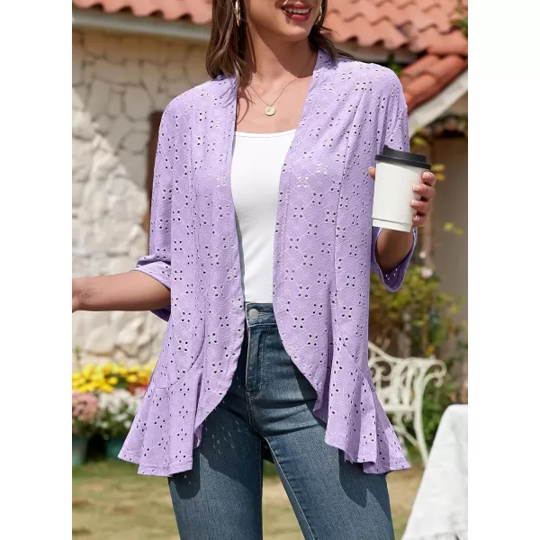 Sidefeel Lightweight Summer Cardigan for Women Spring Netted Knit Ruffle Half Sleeve Kimono Cover UpsPurple
