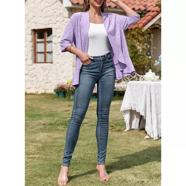 Sidefeel Lightweight Summer Cardigan for Women Spring Netted Knit Ruffle Half Sleeve Kimono Cover UpsPurple