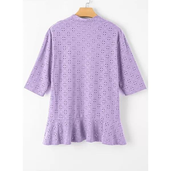 Sidefeel Lightweight Summer Cardigan for Women Spring Netted Knit Ruffle Half Sleeve Kimono Cover UpsPurple