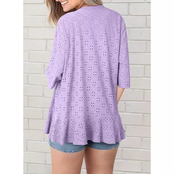 Sidefeel Lightweight Summer Cardigan for Women Spring Netted Knit Ruffle Half Sleeve Kimono Cover UpsPurple