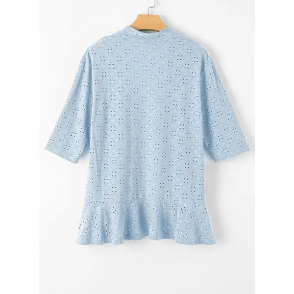 Sidefeel Lightweight Summer Cardigan for Women Spring Netted Knit Ruffle Half Sleeve Kimono Cover UpsSky Blue