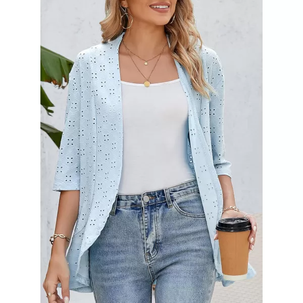 Sidefeel Lightweight Summer Cardigan for Women Spring Netted Knit Ruffle Half Sleeve Kimono Cover UpsSky Blue