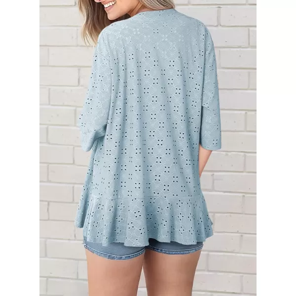Sidefeel Lightweight Summer Cardigan for Women Spring Netted Knit Ruffle Half Sleeve Kimono Cover UpsSky Blue
