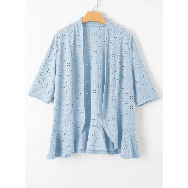 Sidefeel Lightweight Summer Cardigan for Women Spring Netted Knit Ruffle Half Sleeve Kimono Cover UpsSky Blue