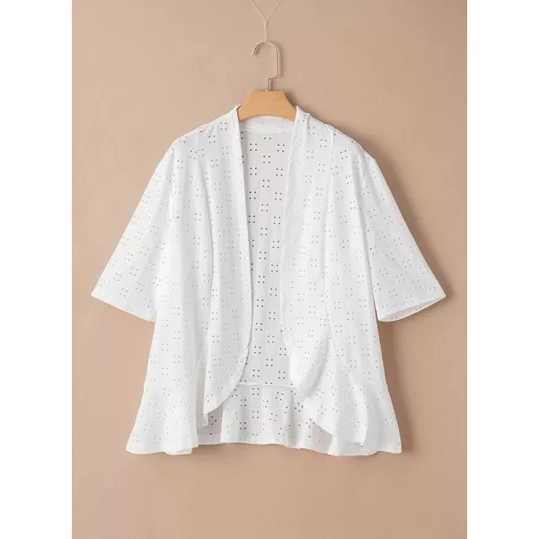 Sidefeel Lightweight Summer Cardigan for Women Spring Netted Knit Ruffle Half Sleeve Kimono Cover UpsWhite
