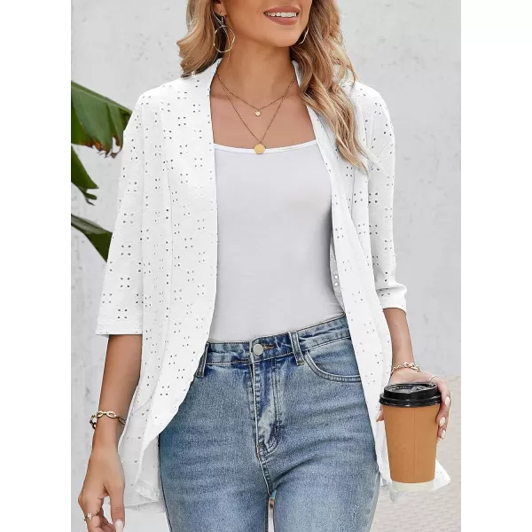Sidefeel Lightweight Summer Cardigan for Women Spring Netted Knit Ruffle Half Sleeve Kimono Cover UpsWhite