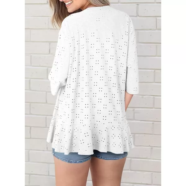 Sidefeel Lightweight Summer Cardigan for Women Spring Netted Knit Ruffle Half Sleeve Kimono Cover UpsWhite