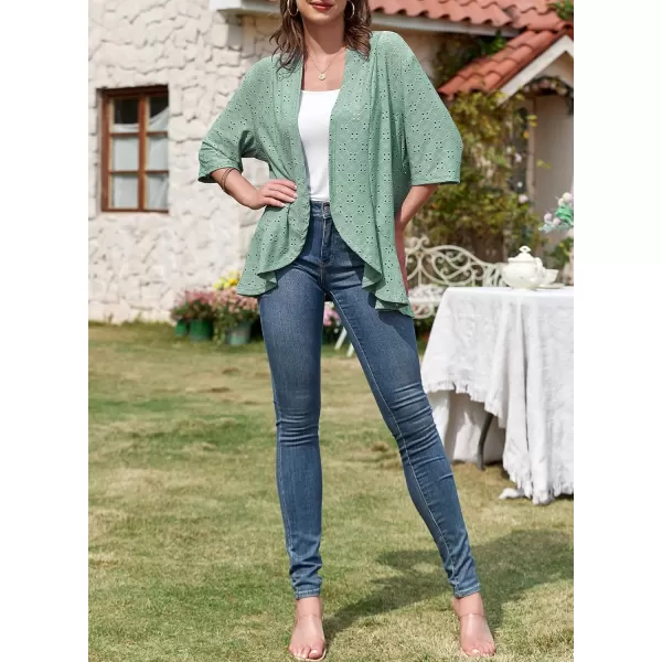 Sidefeel Lightweight Summer Cardigan for Women Spring Netted Knit Ruffle Half Sleeve Kimono Cover UpsYellow