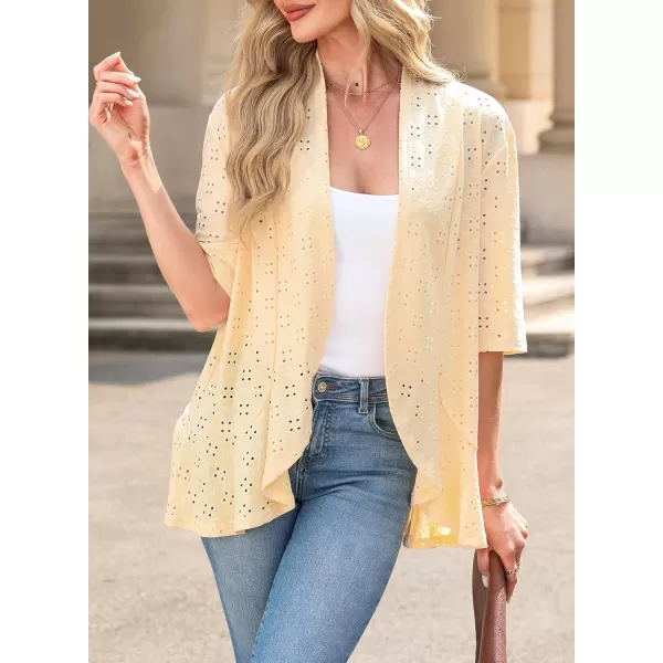 Sidefeel Lightweight Summer Cardigan for Women Spring Netted Knit Ruffle Half Sleeve Kimono Cover UpsYellow