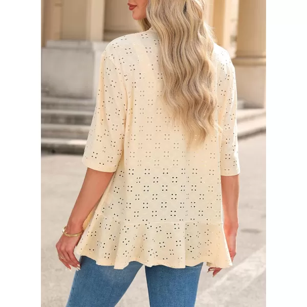 Sidefeel Lightweight Summer Cardigan for Women Spring Netted Knit Ruffle Half Sleeve Kimono Cover UpsYellow