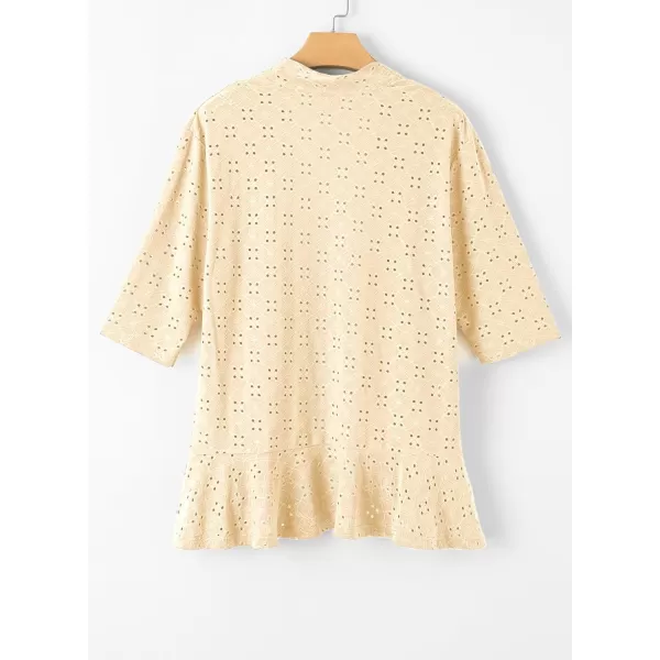 Sidefeel Lightweight Summer Cardigan for Women Spring Netted Knit Ruffle Half Sleeve Kimono Cover UpsYellow