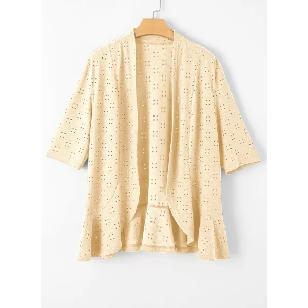Sidefeel Lightweight Summer Cardigan for Women Spring Netted Knit Ruffle Half Sleeve Kimono Cover UpsYellow