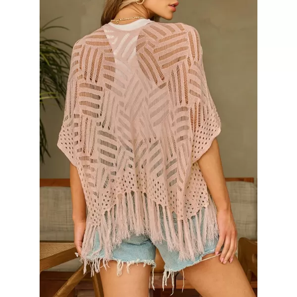 Sidefeel Womens 2024 Cropped Crochet Top Lightweight Summer Cardigan Beach Kimono Cover UpsApricot