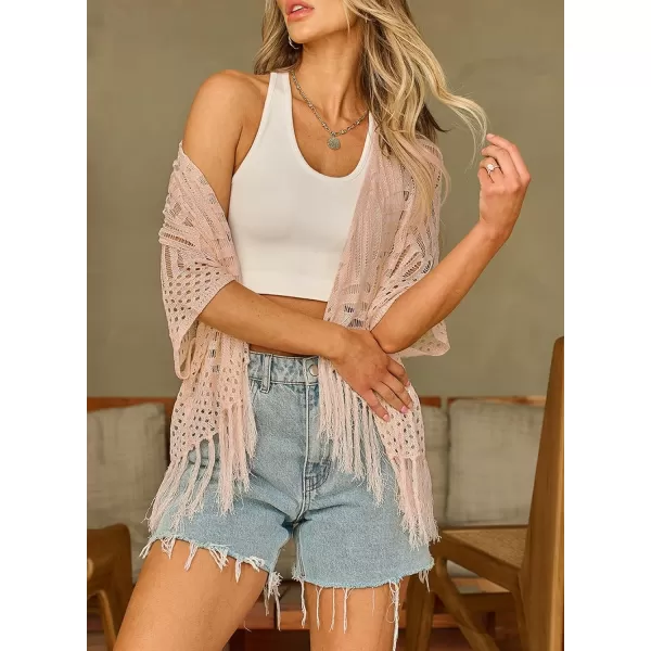 Sidefeel Womens 2024 Cropped Crochet Top Lightweight Summer Cardigan Beach Kimono Cover UpsApricot
