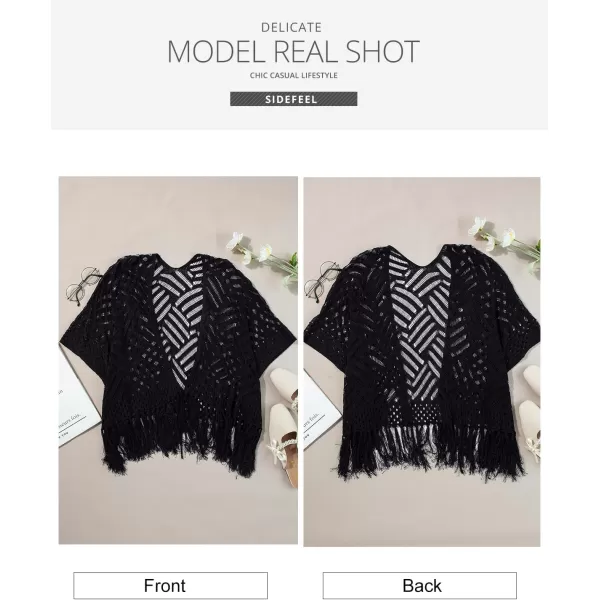 Sidefeel Womens 2024 Cropped Crochet Top Lightweight Summer Cardigan Beach Kimono Cover UpsBlack
