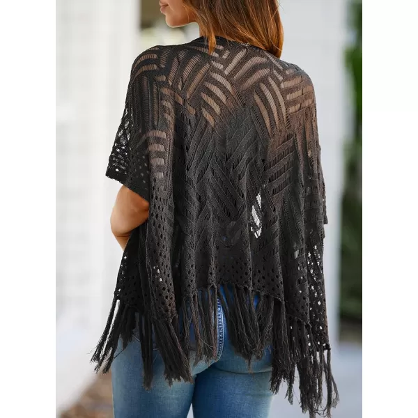 Sidefeel Womens 2024 Cropped Crochet Top Lightweight Summer Cardigan Beach Kimono Cover UpsBlack