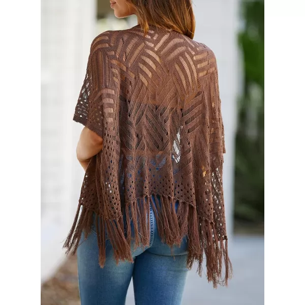 Sidefeel Womens 2024 Cropped Crochet Top Lightweight Summer Cardigan Beach Kimono Cover UpsDark Brown