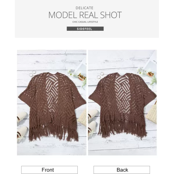 Sidefeel Womens 2024 Cropped Crochet Top Lightweight Summer Cardigan Beach Kimono Cover UpsDark Brown