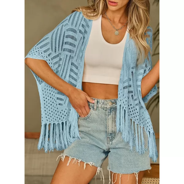 Sidefeel Womens 2024 Cropped Crochet Top Lightweight Summer Cardigan Beach Kimono Cover UpsLight Blue