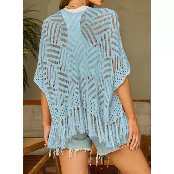 Sidefeel Womens 2024 Cropped Crochet Top Lightweight Summer Cardigan Beach Kimono Cover UpsLight Blue