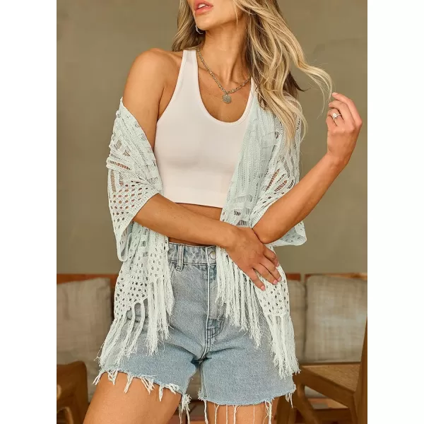 Sidefeel Womens 2024 Cropped Crochet Top Lightweight Summer Cardigan Beach Kimono Cover UpsLight Grey