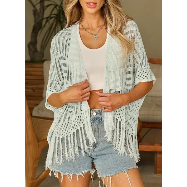 Sidefeel Womens 2024 Cropped Crochet Top Lightweight Summer Cardigan Beach Kimono Cover UpsLight Grey